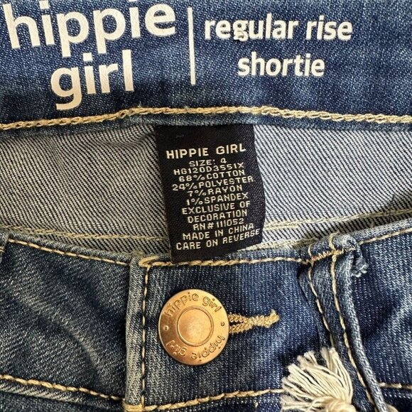 Hippie Girl NWT Girl Size 4 Shortie Reg Rise‎ Stretch Lace Trim Jean Shorts - Picture 5 of 5